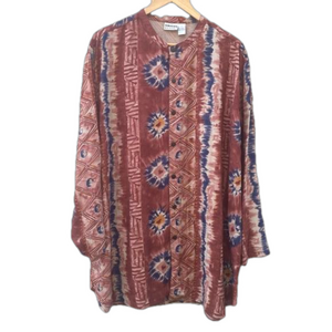 Vintage Chico's Design Tie Dye Boho Southwestern Long Sleeve Blouse Size XL